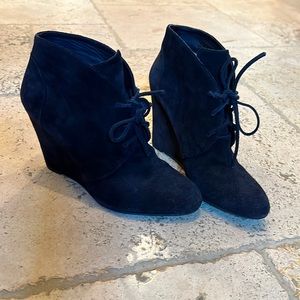 Via Spiga black lace up wedge booties